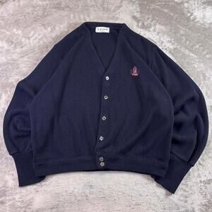 Vintage IZOD Cardigan Sweater Mens Large Black 90s USA Acrylic Button